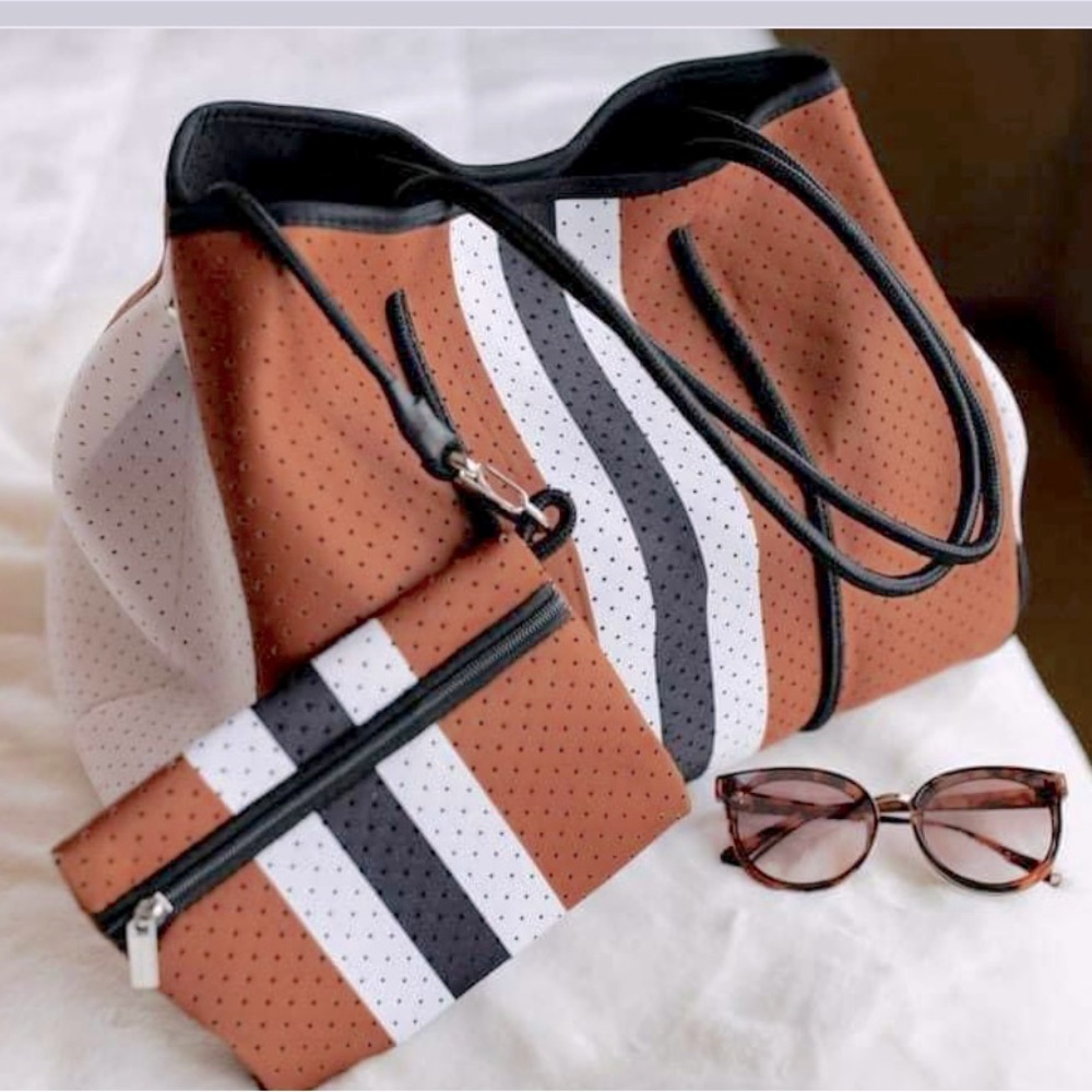 💥 BOGO 💥 NEW Convertible Neoprene Tote Bag Latte and White